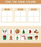 encontrar los mismos colores de navidad. juego de búsqueda y combinación. juego educativo para niños de edad preescolar y niños pequeños vector