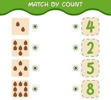 Match by count of cartoon pine cone. Match and count game. Educational game for pre shool years kids and toddlers vector