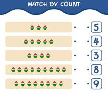 Match by count of cartoon cupcake. Match and count game. Educational game for pre shool years kids and toddlers vector