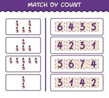 Match by count of cartoon snowman. Match and count game. Educational game for pre shool years kids and toddlers vector