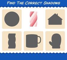 encuentra las sombras correctas de malvavisco. juego de búsqueda y emparejamiento. juego educativo para niños y niños pequeños en edad preescolar vector