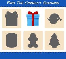 encuentra las sombras correctas de la caja de regalo. juego de búsqueda y combinación. juego educativo para niños y niños pequeños en edad preescolar vector