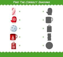 Find the correct shadows of cartoon christmas. Searching and Matching game. Educational game for pre shool years kids and toddlers vector