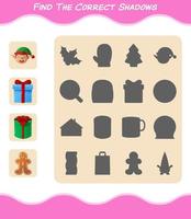 Find the correct shadows of cartoon christmas. Searching and Matching game. Educational game for pre shool years kids and toddlers vector