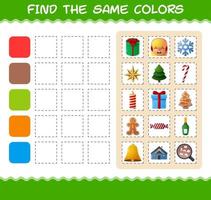 encontrar los mismos colores de navidad. juego de búsqueda y combinación. juego educativo para niños de edad preescolar y niños pequeños vector