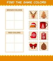 encontrar los mismos colores de navidad. juego de búsqueda y combinación. juego educativo para niños de edad preescolar y niños pequeños vector