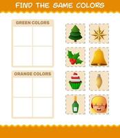 Find the same colors of christmas. Searching and Matching game. Educational game for pre shool years kids and toddlers vector