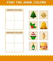 encontrar los mismos colores de navidad. juego de búsqueda y combinación. juego educativo para niños de edad preescolar y niños pequeños vector