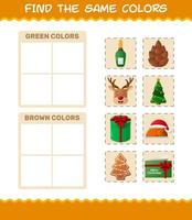 encontrar los mismos colores de navidad. juego de búsqueda y combinación. juego educativo para niños de edad preescolar y niños pequeños vector