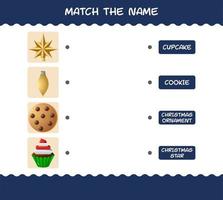 coincide con el nombre de dibujos animados de navidad. juego de correspondencias. juego educativo para niños de edad preescolar y niños pequeños vector