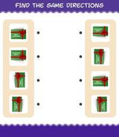 Match the same directions of christmas card. Matching game. Educational game for pre shool years kids and toddlers vector