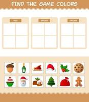 encontrar los mismos colores de navidad. juego de búsqueda y combinación. juego educativo para niños de edad preescolar y niños pequeños vector