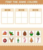 encontrar los mismos colores de navidad. juego de búsqueda y combinación. juego educativo para niños de edad preescolar y niños pequeños vector