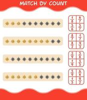 Match by count of cartoon christmas star. Match and count game. Educational game for pre shool years kids and toddlers vector