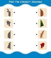 encuentra las sombras correctas de la navidad de dibujos animados. juego de búsqueda y combinación. juego educativo para niños y niños pequeños en edad preescolar vector