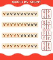 Match by count of cartoon reindeer. Match and count game. Educational game for pre shool years kids and toddlers vector