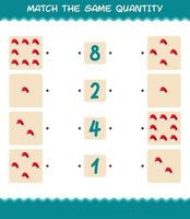 Match the same quantity of santa hat. Counting game. Educational game for pre shool years kids and toddlers vector