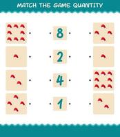 Match the same quantity of santa hat. Counting game. Educational game for pre shool years kids and toddlers vector