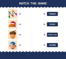 coincide con el nombre de dibujos animados de navidad. juego de correspondencias. juego educativo para niños de edad preescolar y niños pequeños vector