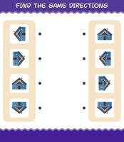 Match the same directions of house. Matching game. Educational game for pre shool years kids and toddlers vector