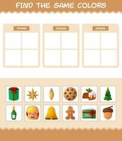 encontrar los mismos colores de navidad. juego de búsqueda y combinación. juego educativo para niños de edad preescolar y niños pequeños vector