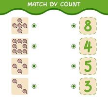 Match by count of cartoon hot chocolate. Match and count game. Educational game for pre shool years kids and toddlers vector