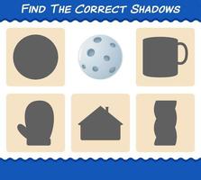 encontrar las sombras correctas de la luna. juego de búsqueda y combinación. juego educativo para niños y niños pequeños en edad preescolar vector