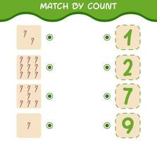 Match by count of cartoon candy cane. Match and count game. Educational game for pre shool years kids and toddlers vector