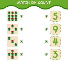 Match by count of cartoon gift box. Match and count game. Educational game for pre shool years kids and toddlers vector