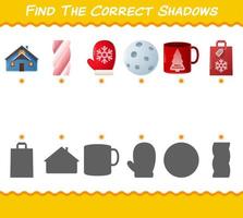 encuentra las sombras correctas de la navidad de dibujos animados. juego de búsqueda y combinación. juego educativo para niños y niños pequeños en edad preescolar vector