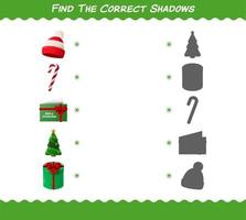 Find the correct shadows of cartoon christmas. Searching and Matching game. Educational game for pre shool years kids and toddlers vector