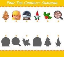 Find the correct shadows of cartoon christmas. Searching and Matching game. Educational game for pre shool years kids and toddlers vector