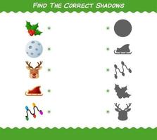 encuentra las sombras correctas de la navidad de dibujos animados. juego de búsqueda y combinación. juego educativo para niños y niños pequeños en edad preescolar vector