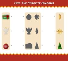 encuentra las sombras correctas de la navidad de dibujos animados. juego de búsqueda y combinación. juego educativo para niños y niños pequeños en edad preescolar vector