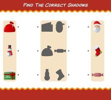 Find the correct shadows of cartoon christmas. Searching and Matching game. Educational game for pre shool years kids and toddlers vector