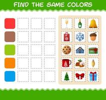 encontrar los mismos colores de navidad. juego de búsqueda y combinación. juego educativo para niños de edad preescolar y niños pequeños vector