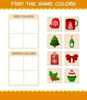 Find the same colors of christmas. Searching and Matching game. Educational game for pre shool years kids and toddlers vector