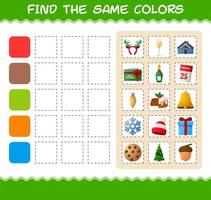 encontrar los mismos colores de navidad. juego de búsqueda y combinación. juego educativo para niños de edad preescolar y niños pequeños vector