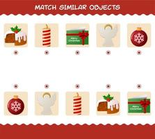 partido similar de dibujos animados de navidad. juego de correspondencias. juego educativo para niños de edad preescolar y niños pequeños vector