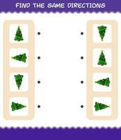 Match the same directions of christmas tree. Matching game. Educational game for pre shool years kids and toddlers vector