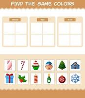 encontrar los mismos colores de navidad. juego de búsqueda y combinación. juego educativo para niños de edad preescolar y niños pequeños vector