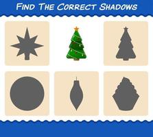 Find the correct shadows of christmas tree. Searching and Matching game. Educational game for pre shool years kids and toddlers vector