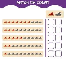 Match by count of cartoon santa sleigh. Match and count game. Educational game for pre shool years kids and toddlers vector