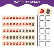 Match by count of cartoon mitten. Match and count game. Educational game for pre shool years kids and toddlers vector