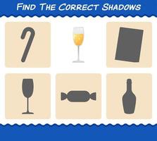 Find the correct shadows of champagne glass. Searching and Matching game. Educational game for pre shool years kids and toddlers vector