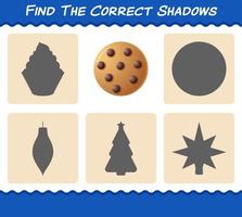 encuentra las sombras correctas de cookie. juego de búsqueda y emparejamiento. juego educativo para niños y niños pequeños en edad preescolar vector