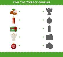 encuentra las sombras correctas de la navidad de dibujos animados. juego de búsqueda y combinación. juego educativo para niños y niños pequeños en edad preescolar vector