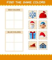 encontrar los mismos colores de navidad. juego de búsqueda y combinación. juego educativo para niños de edad preescolar y niños pequeños vector