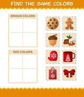 encontrar los mismos colores de navidad. juego de búsqueda y combinación. juego educativo para niños de edad preescolar y niños pequeños vector