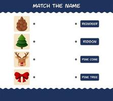 coincide con el nombre de dibujos animados de navidad. juego de correspondencias. juego educativo para niños de edad preescolar y niños pequeños vector